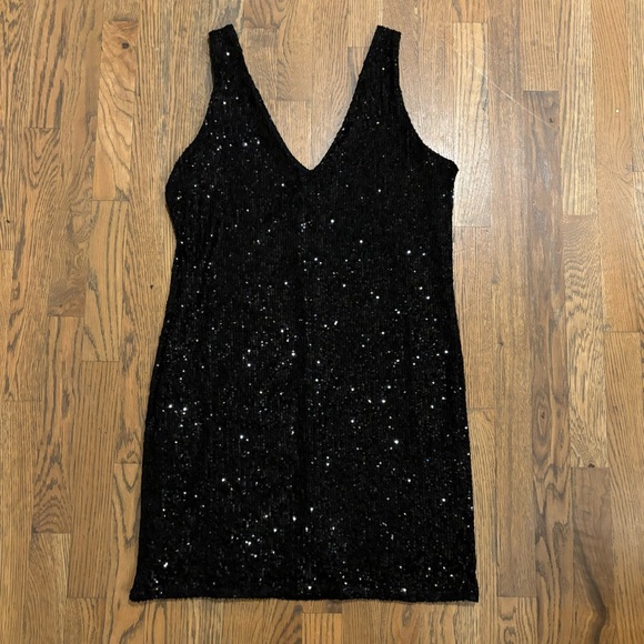Black Sequin Size L H&M Mini Dress - Picture 4 of 9